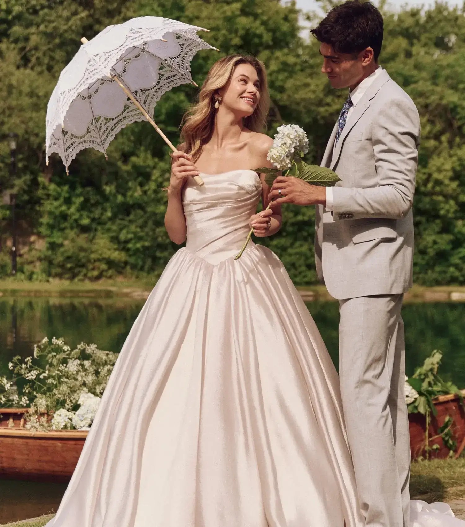 Model wearing a white gown