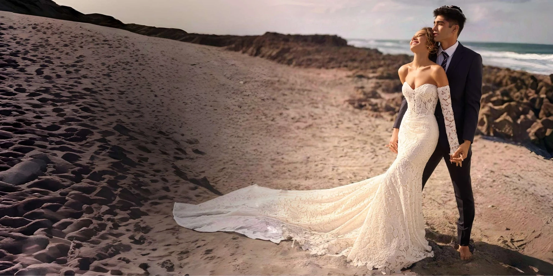 Model wearing a white gown